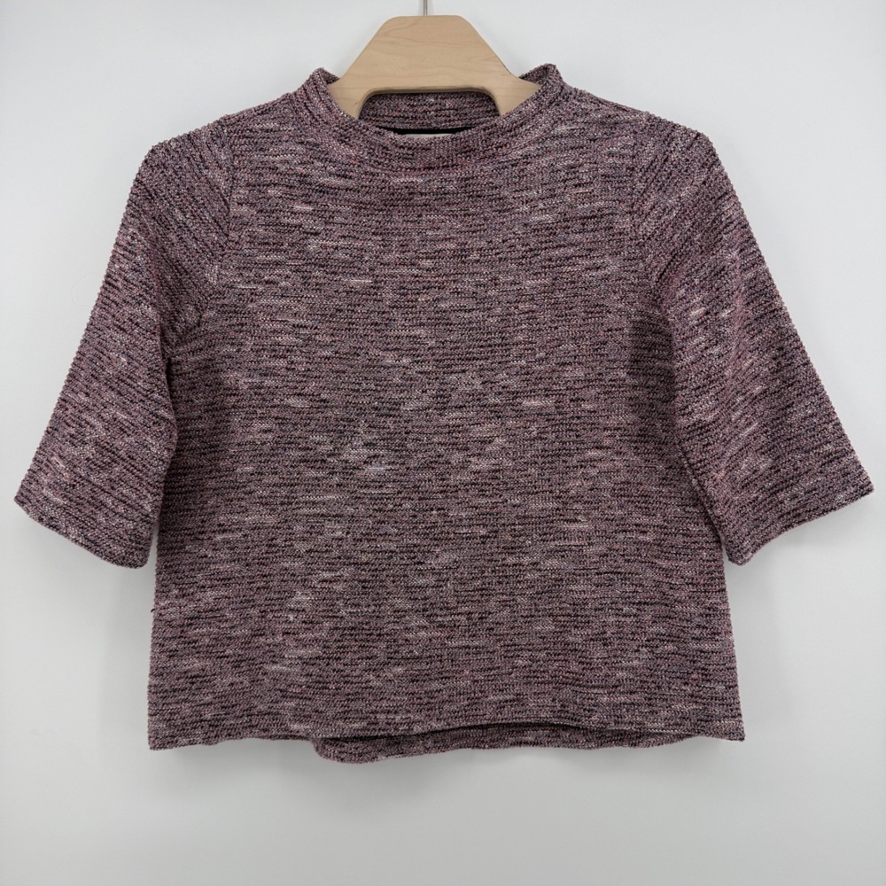 Loft Womens XL Purple Space Dye Knit Mock Neck Short Sleeve Top 490058